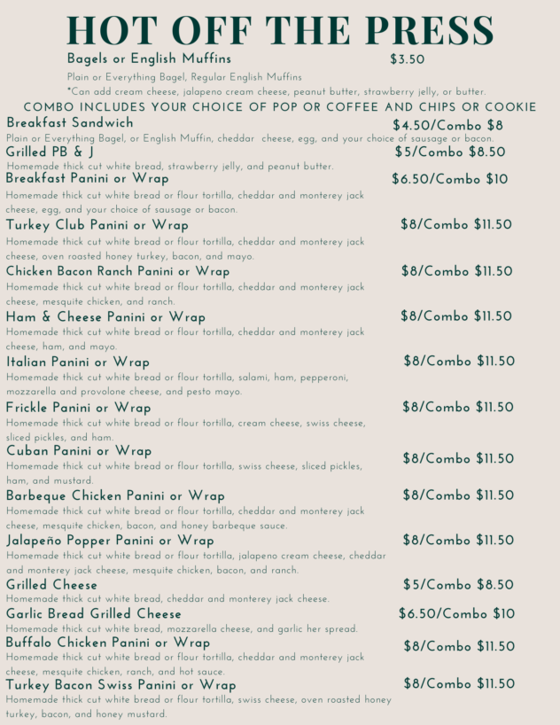 Menu Cornerstone Coffee